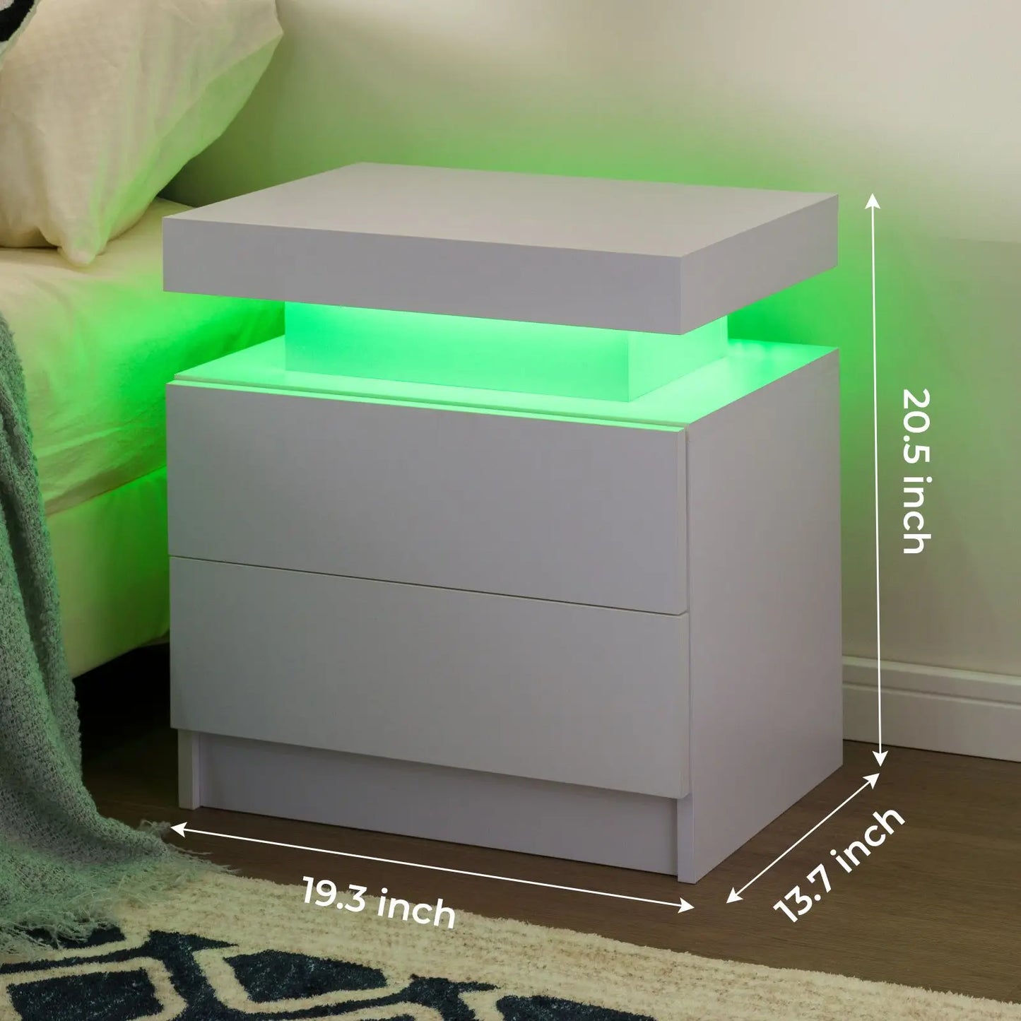 Cubehom Nightstands With LED Light And Double Drawers