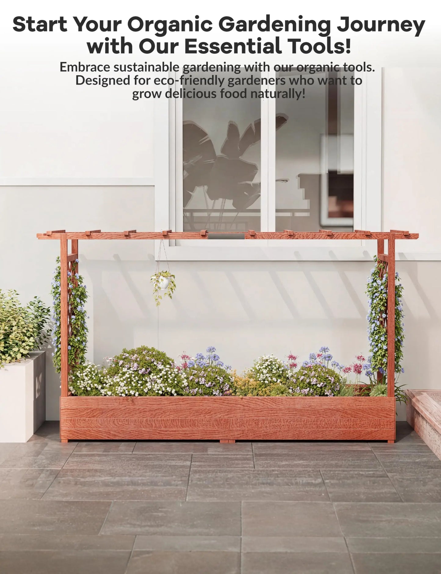 HiMISS Elevated Wooden Raised Garden Bed With Trellis