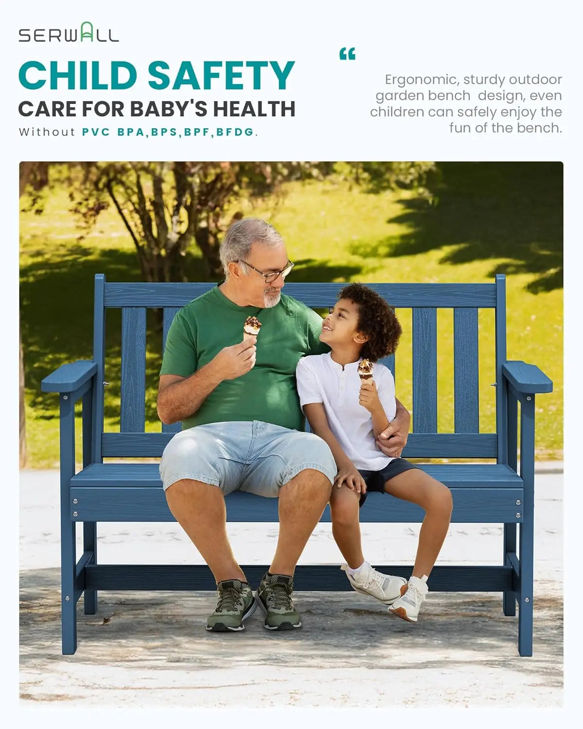 HDPE Outdoor Bench Weatherproof 2 Person Garden Patio Bench
