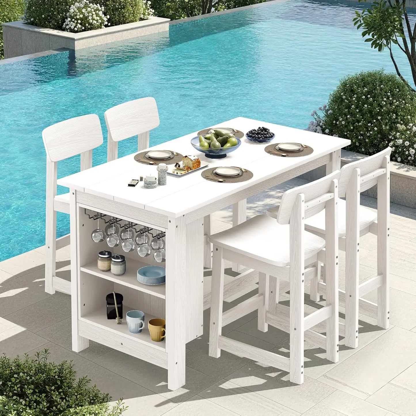 HDPE Outdoor Bar Table Set Storage Wine Rack And Stools