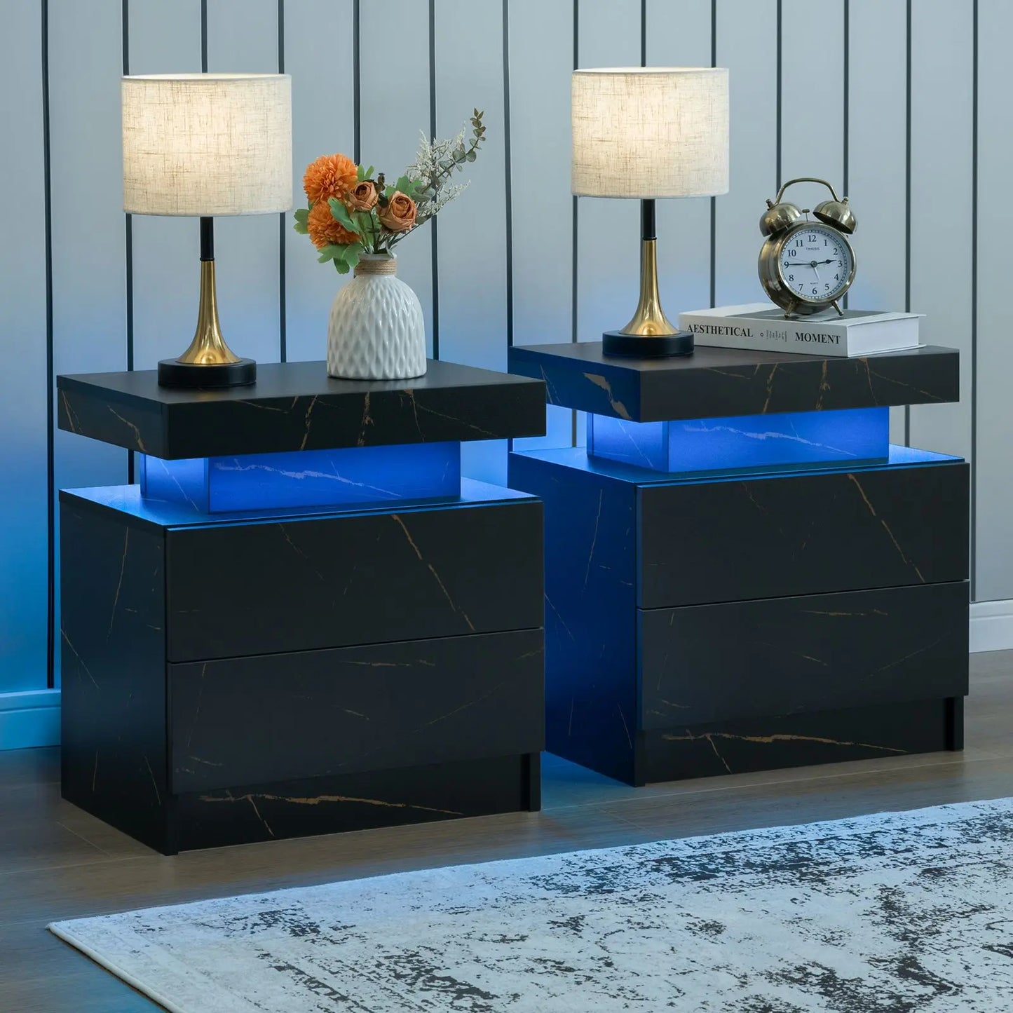 Cubehom Nightstands With LED Light And Double Drawers