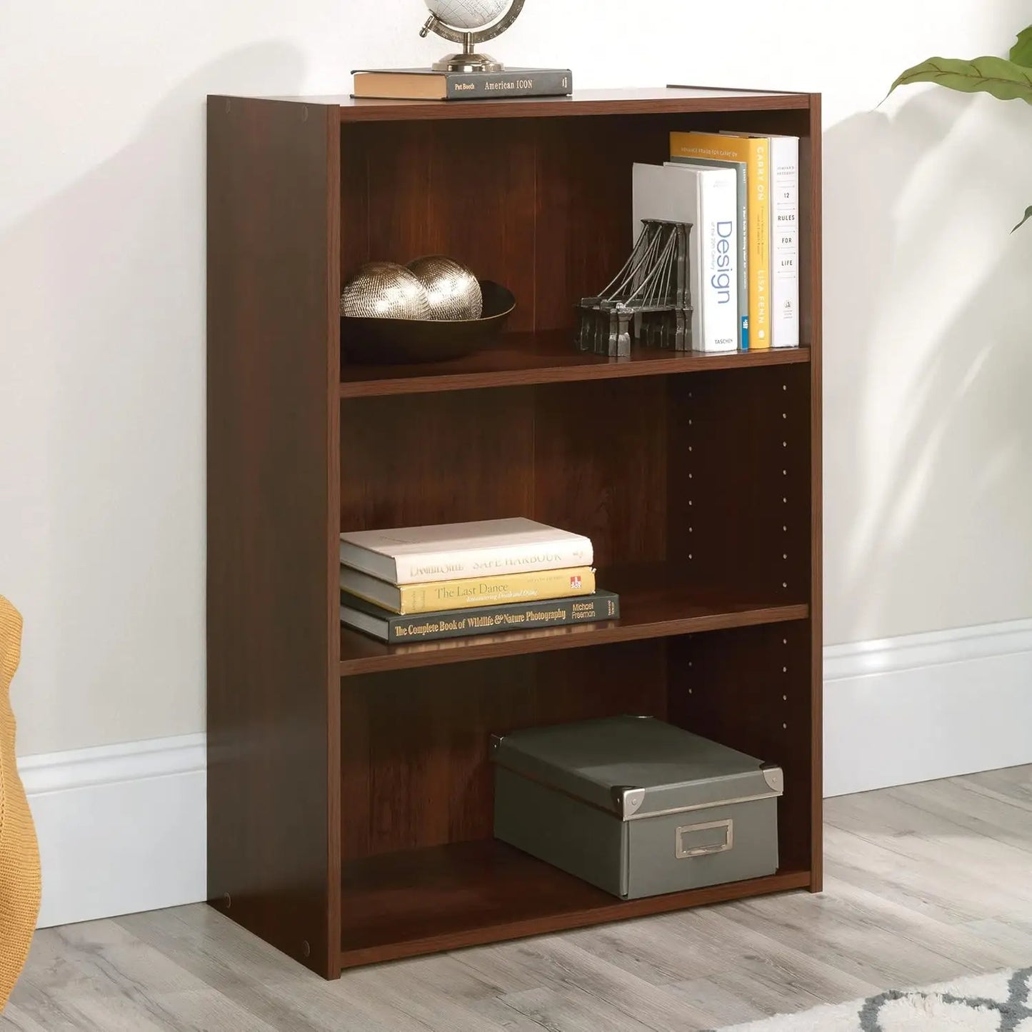 Three-Shelf Adjustable Bookcase for Home Office and Living Room