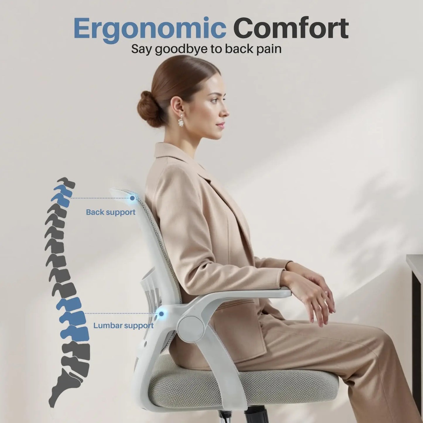 JHK Ergonomic Office Chair With Lumbar Support And Flip-Up Armrest