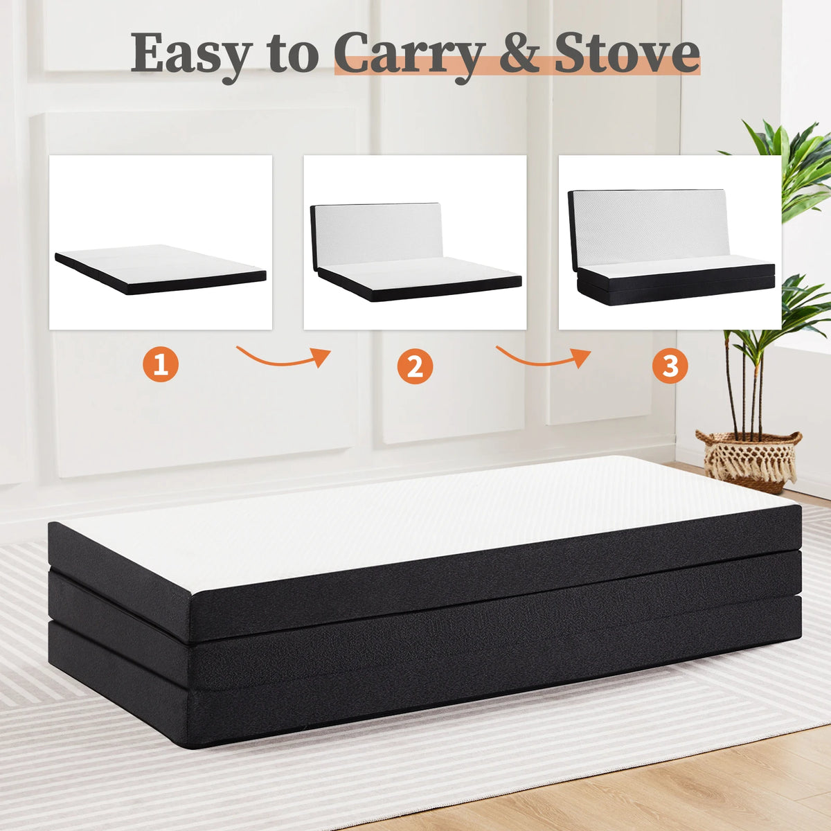 JHK Tri Fold Memory Foam Mattress With Washable Cover
