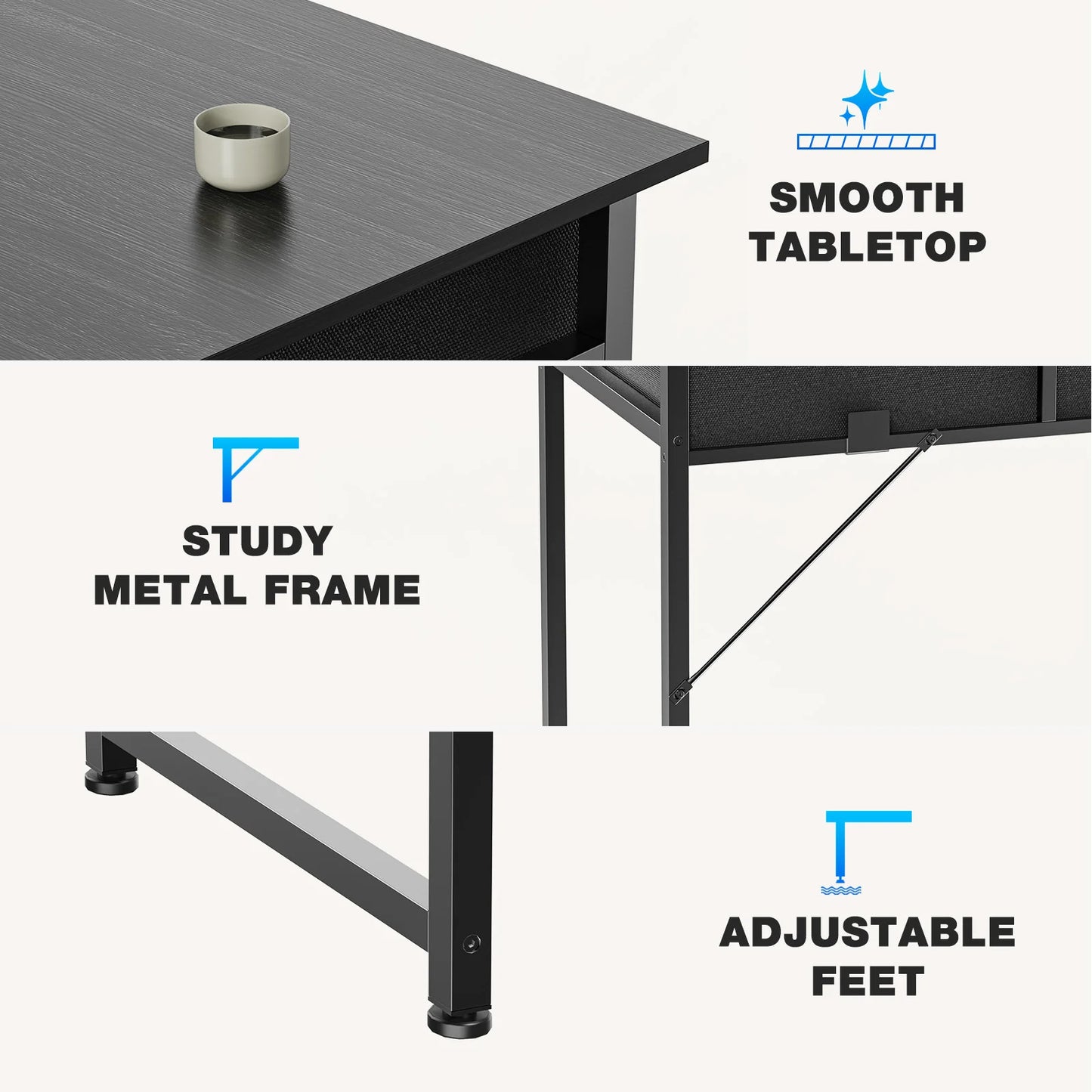 JHK Modern Office Desk With Fabric Storage Drawers