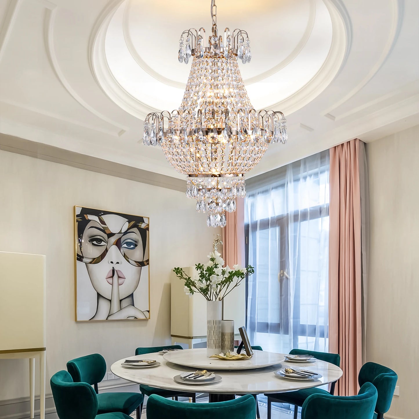 ARLGSITE European Style Crystal Chandelier 7 Light Fixture