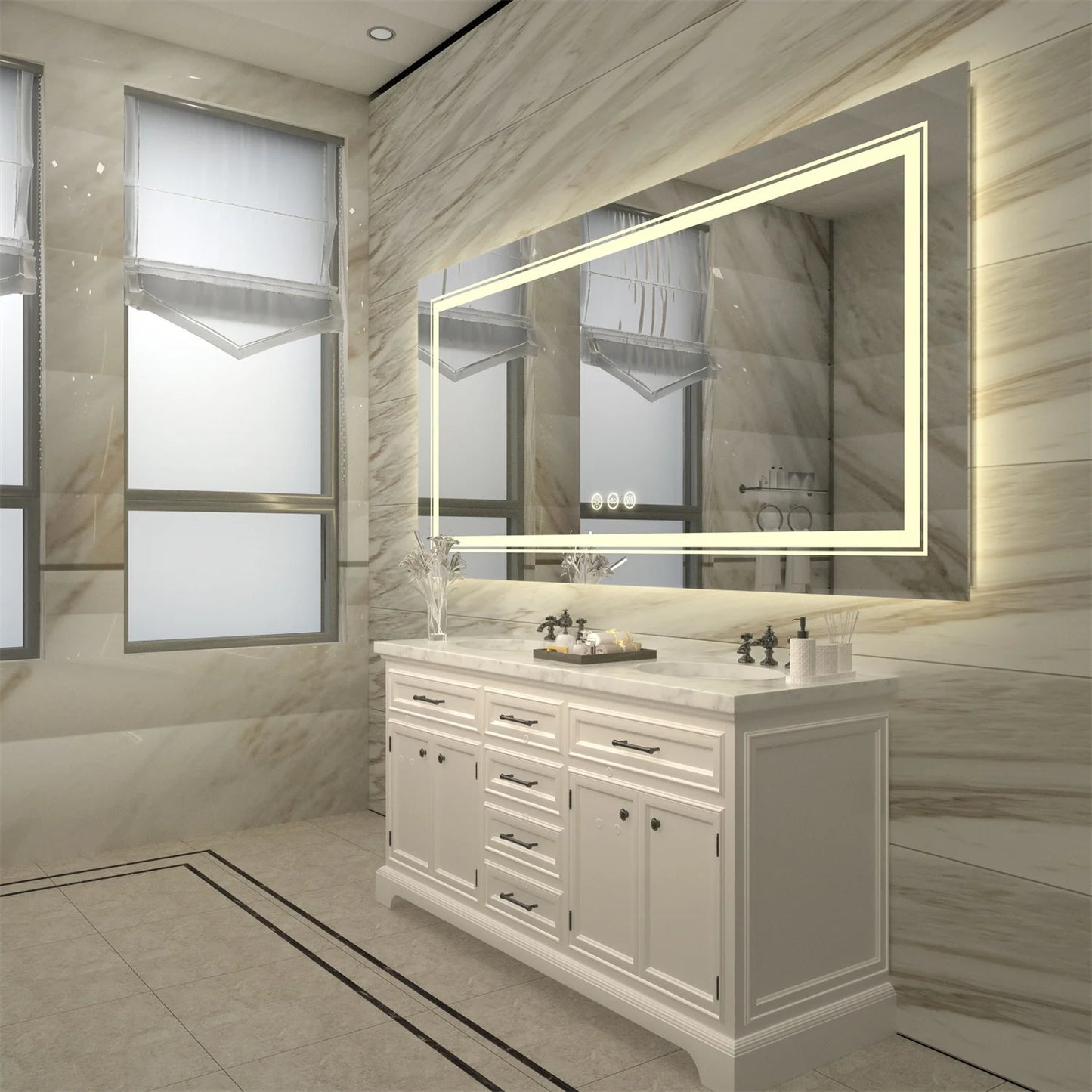 LED Backlit Bathroom Mirror With Anti Fog Dual Lights Touch