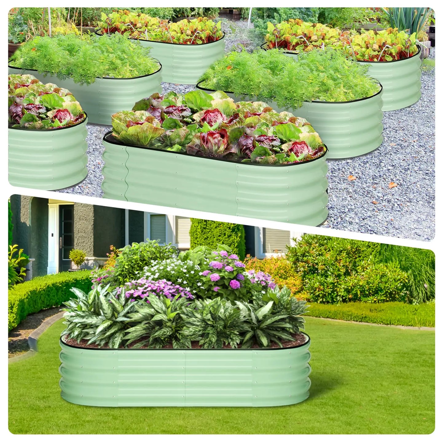 HiMISS 2 Pack Oval Galvanized Steel Raised Garden Bed Planter