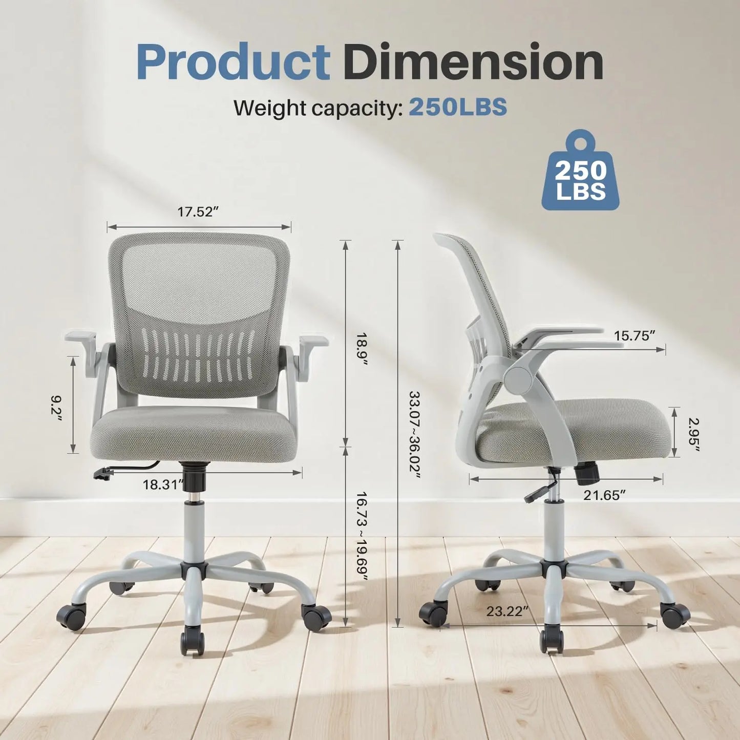 JHK Ergonomic Office Chair With Lumbar Support And Flip-Up Armrest