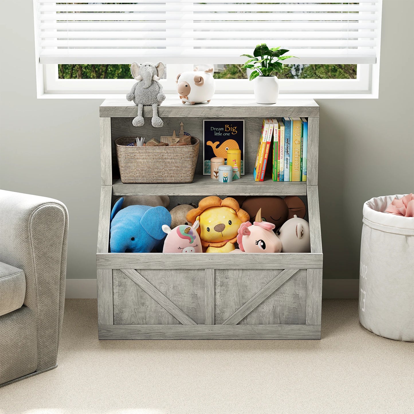 Wooden Kids Bookshelf With Cubby Storage Organizer For Nursery