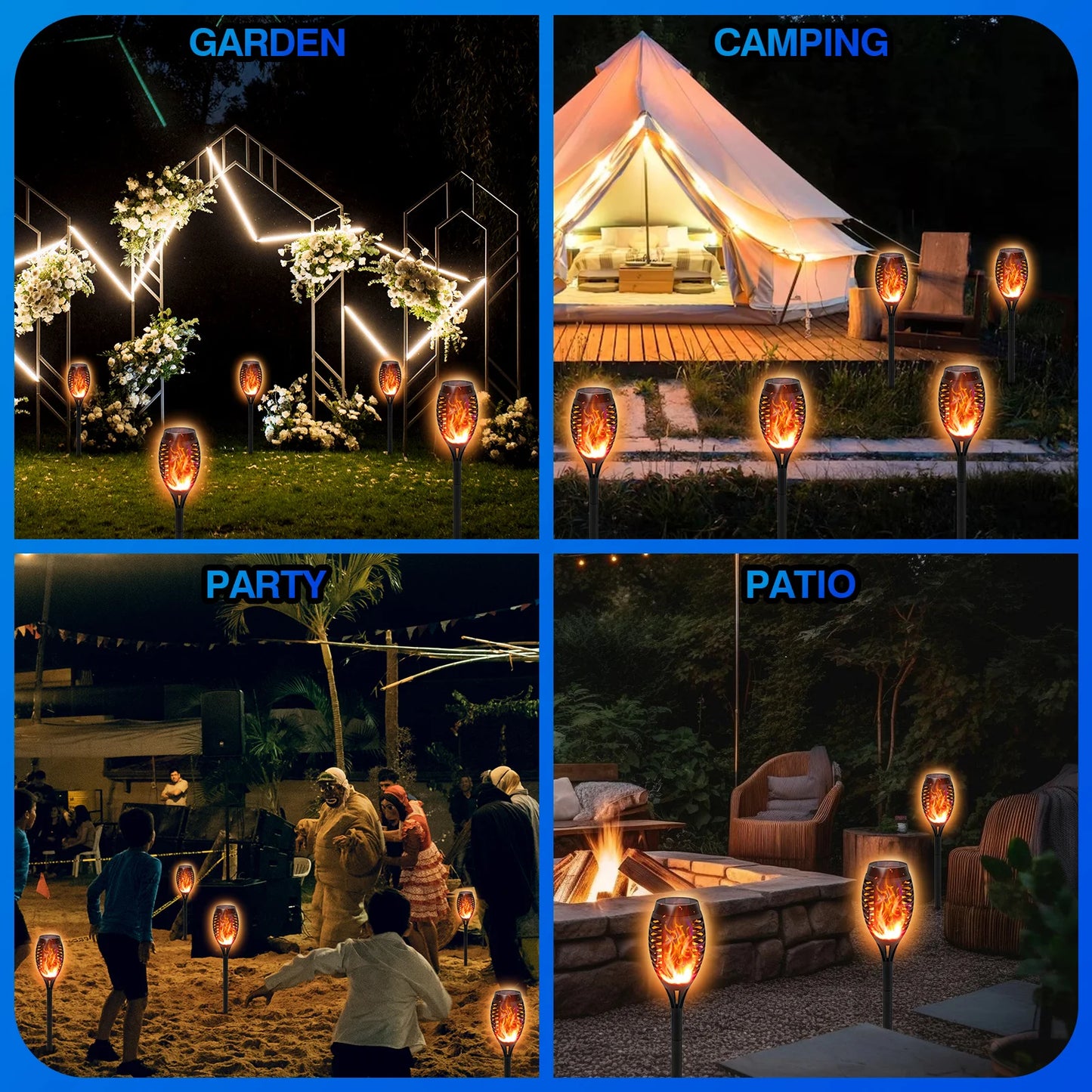 Solar Torch Lights With Flickering Flame LED Outdoor Path Garden
