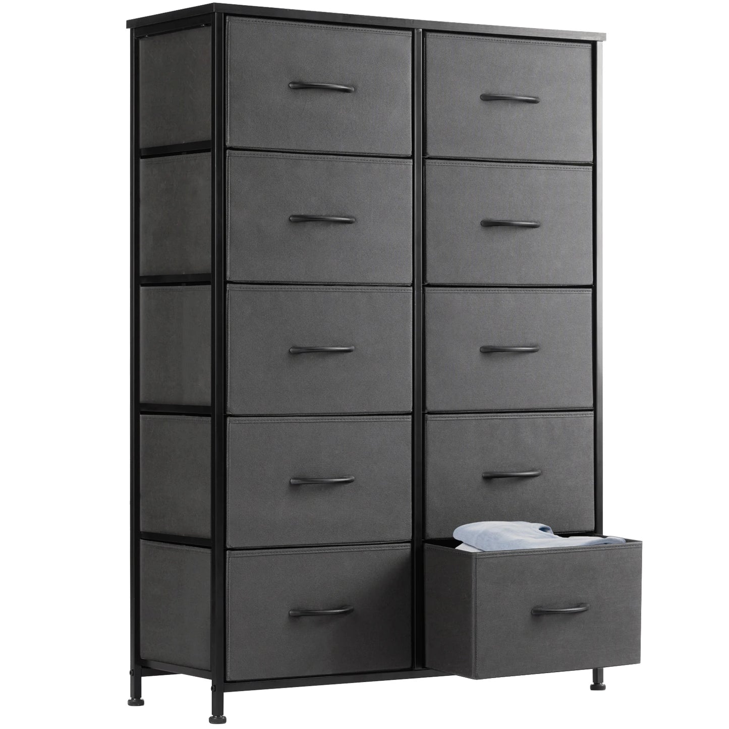 JHK Bedside Table With Fabric Drawers Wardrobe And Steel Frame