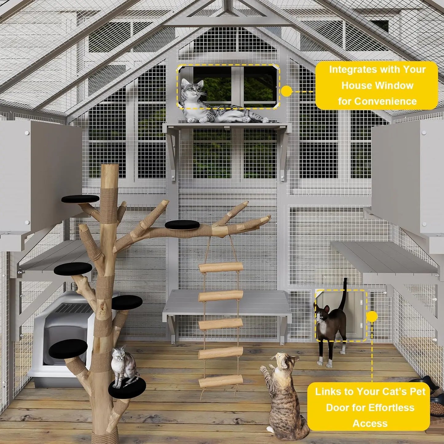 Wooden Walk-In Outdoor Catio for Multiple Cats