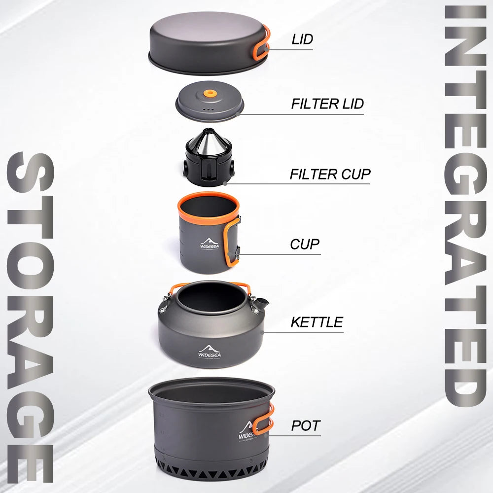 Widesea Outdoor Camping Cookware Set With Pot And Kettle