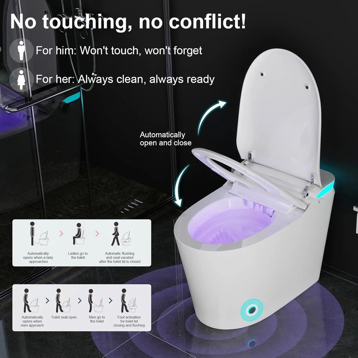 Smart Toilet With Bidet, Auto Open Close And Auto Flush