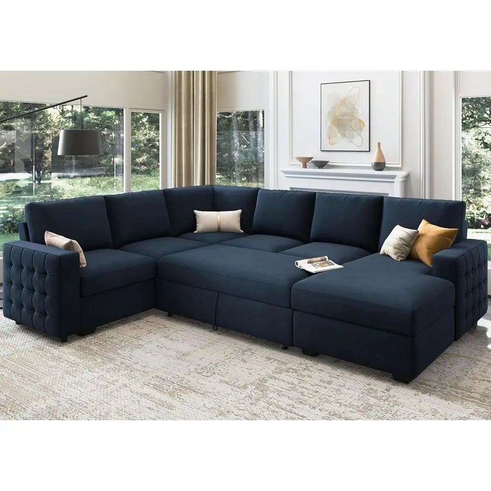 U Shaped Sectional Sleeper Sofa With Storage And Chaise