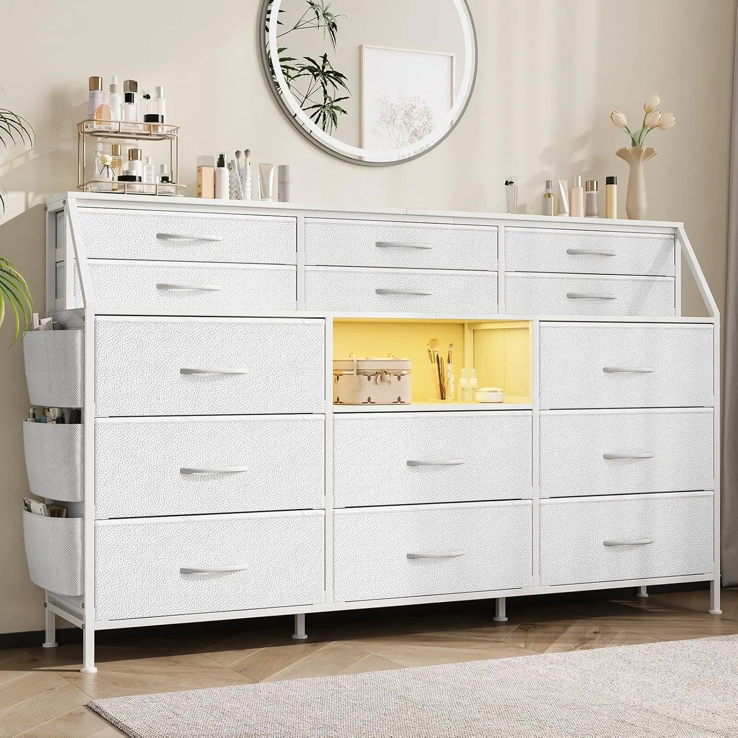 Twister.CK 14 Drawer Dresser With Wooden Top Metal Frame