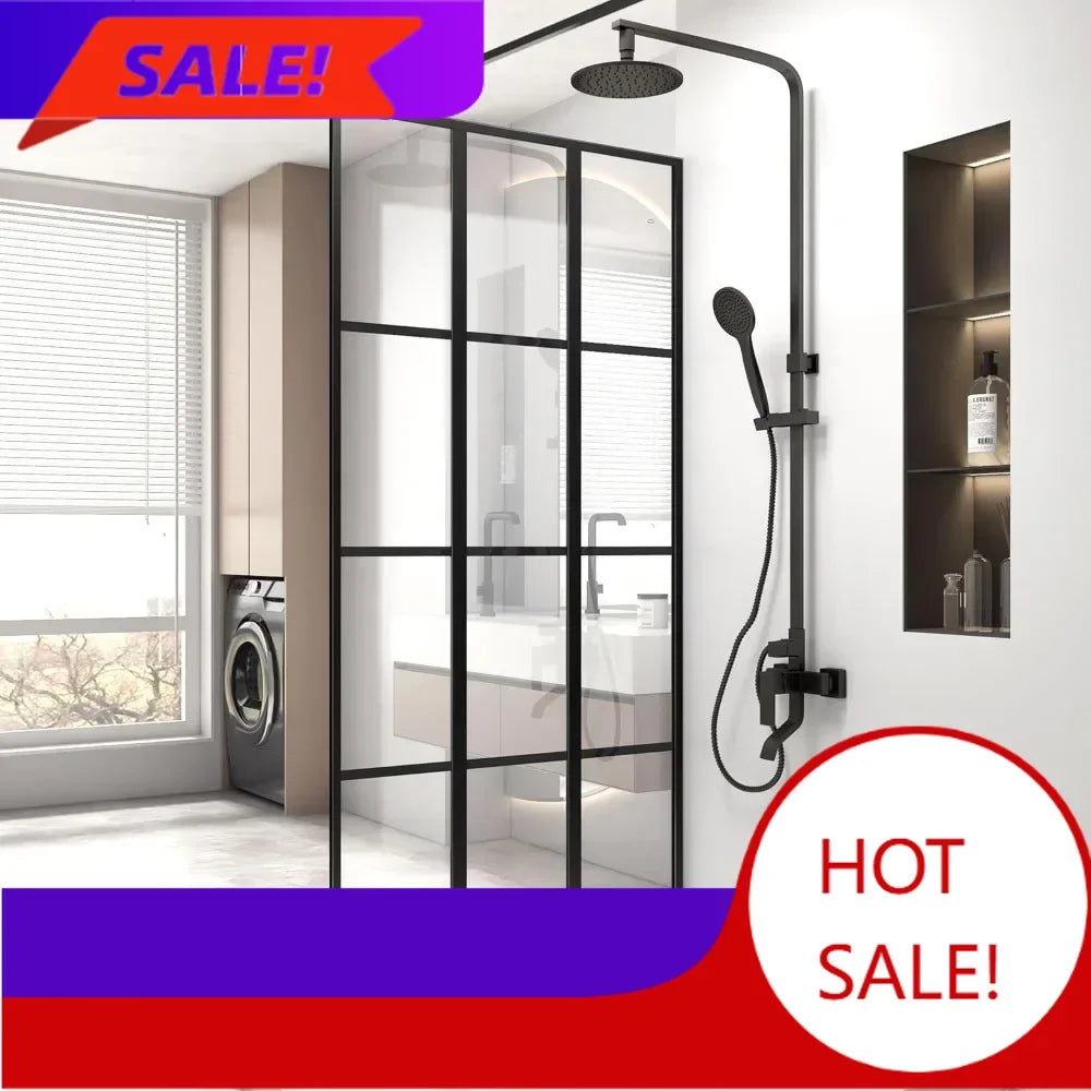 Walk-In Shower Door With Tempered Glass Panel For Bathroom