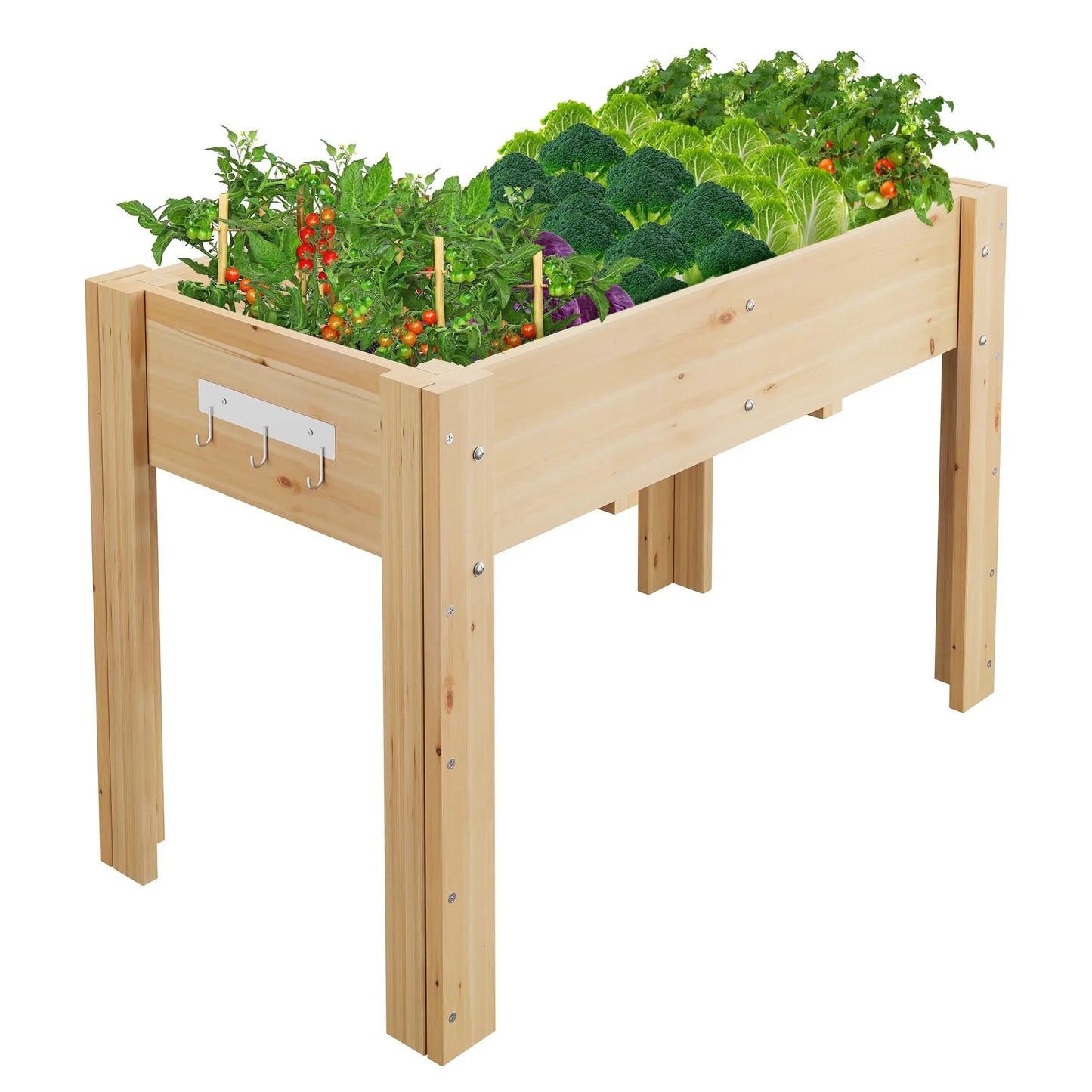 Durable Elevated Wooden Garden Bed Planter Box With Legs Hooks
