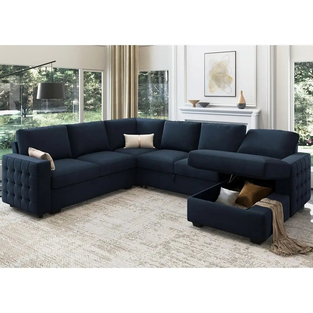 U Shaped Sectional Sleeper Sofa With Storage And Chaise