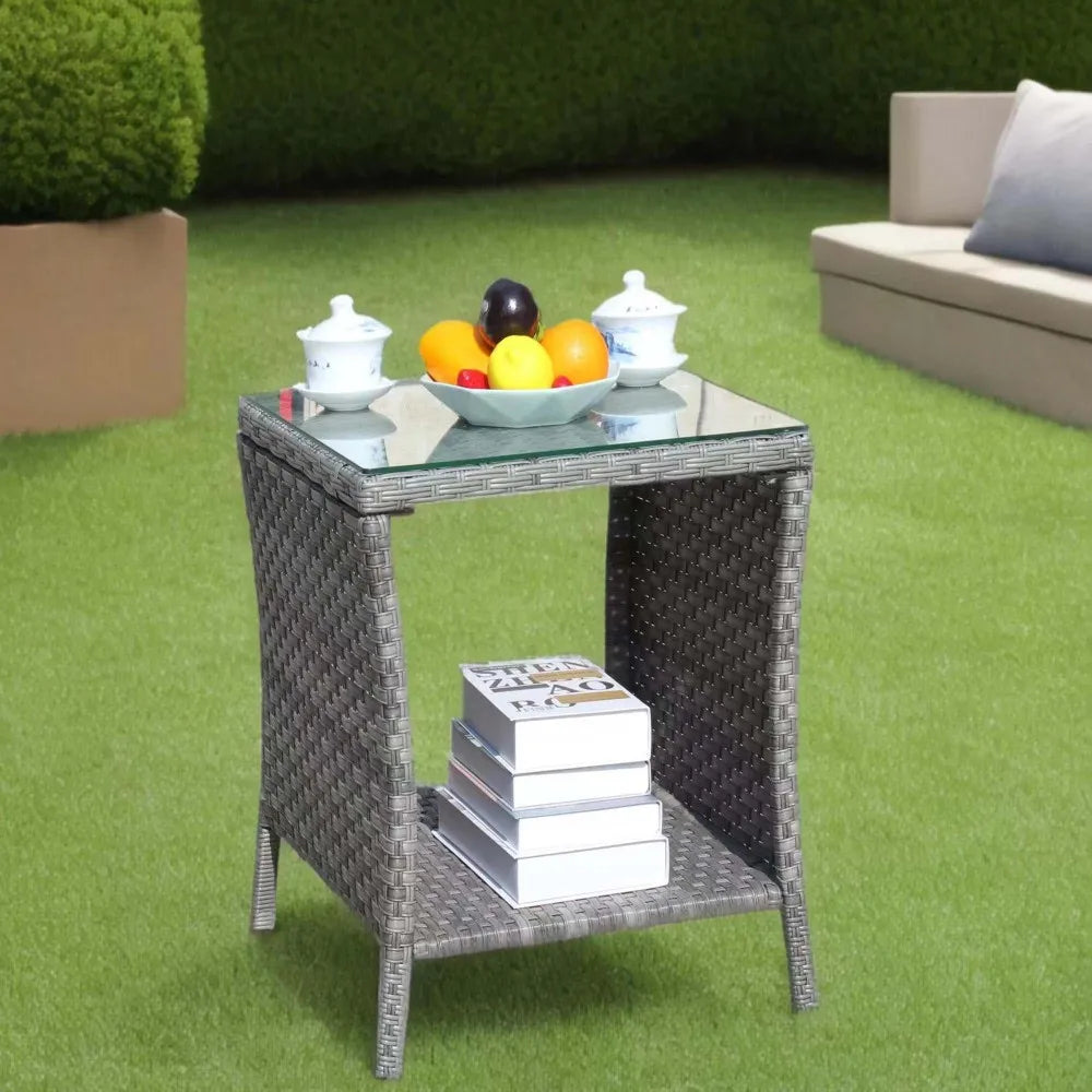 LISM Outdoor Patio Coffee Table With Clear Tempered Glass