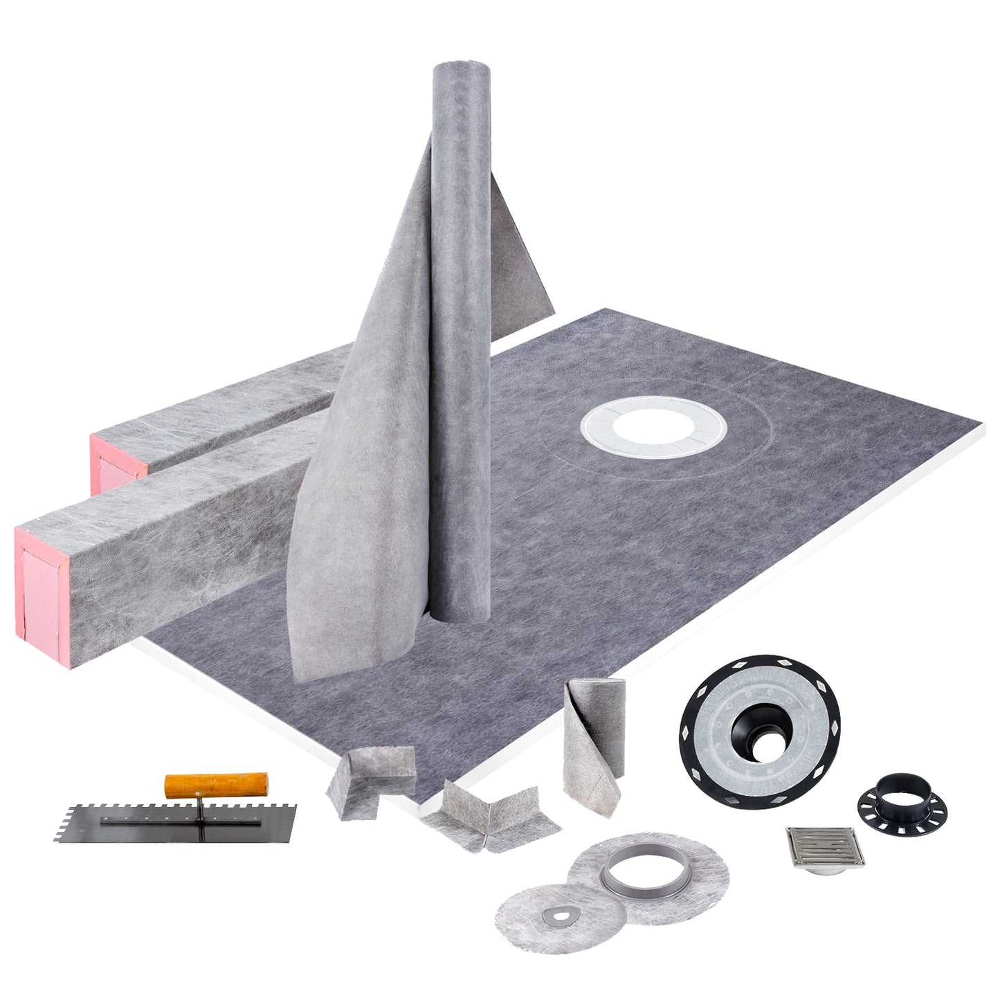Waterproofing Shower Kit with Offset Drain and Stainless Steel Grate