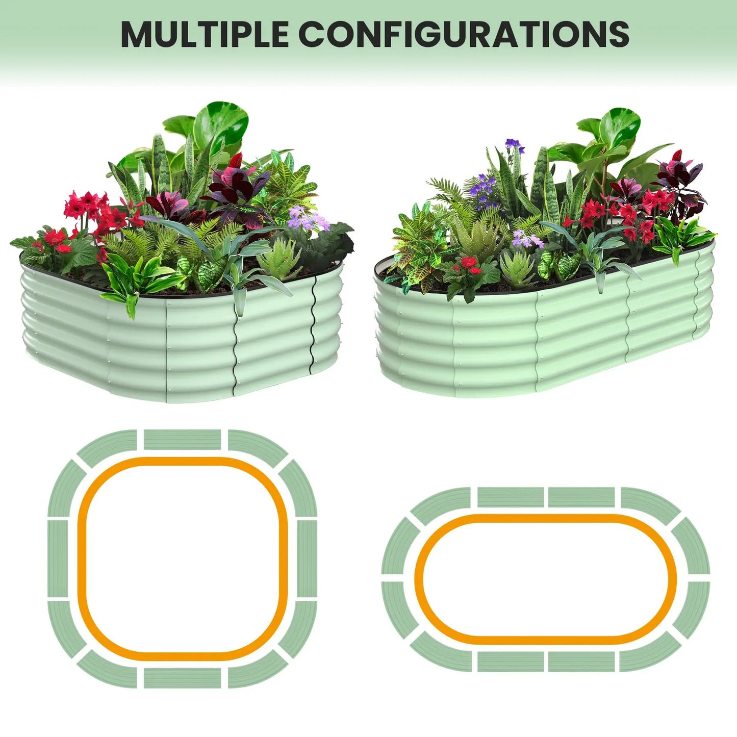 HiMISS 2 Pack Oval Galvanized Steel Raised Garden Bed Planter