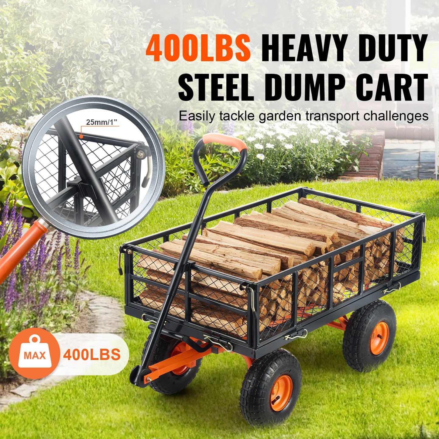 SucceBuy Garden Cart Sturdy Metal Utility Wagon 400 Lbs Capacity
