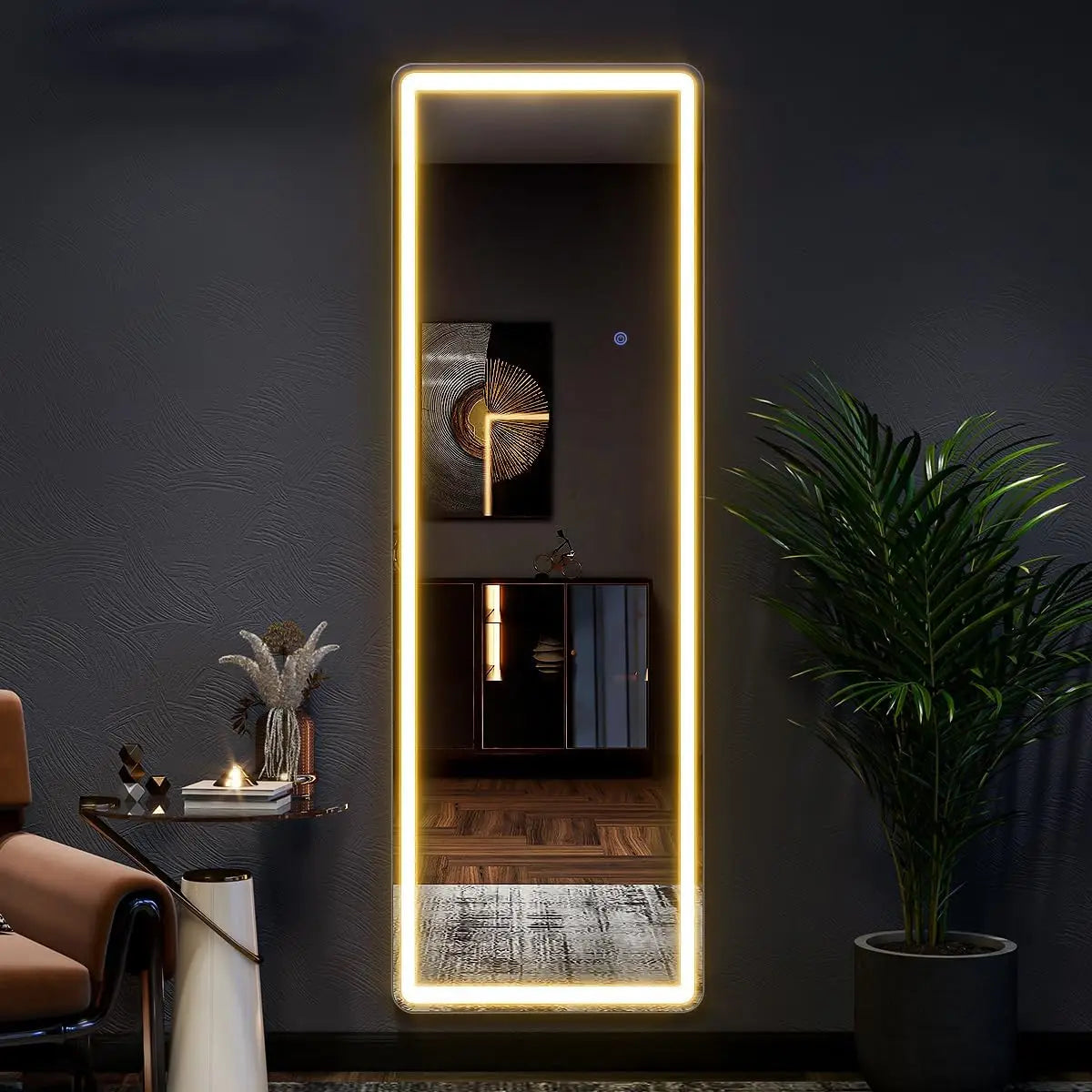 Koonmi LED Floor Mirror With Lights Dimmable Stand