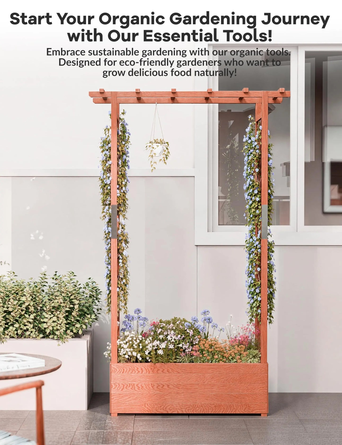 HiMISS Elevated Wooden Raised Garden Bed With Trellis