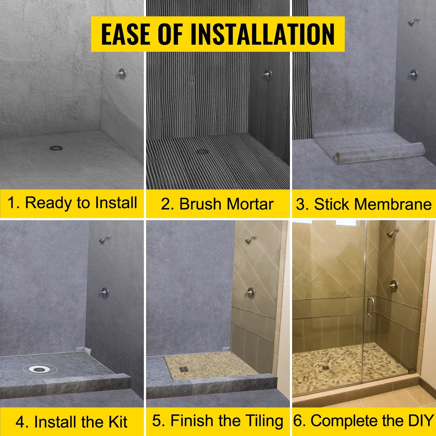 Waterproofing Shower Kit with Offset Drain and Stainless Steel Grate