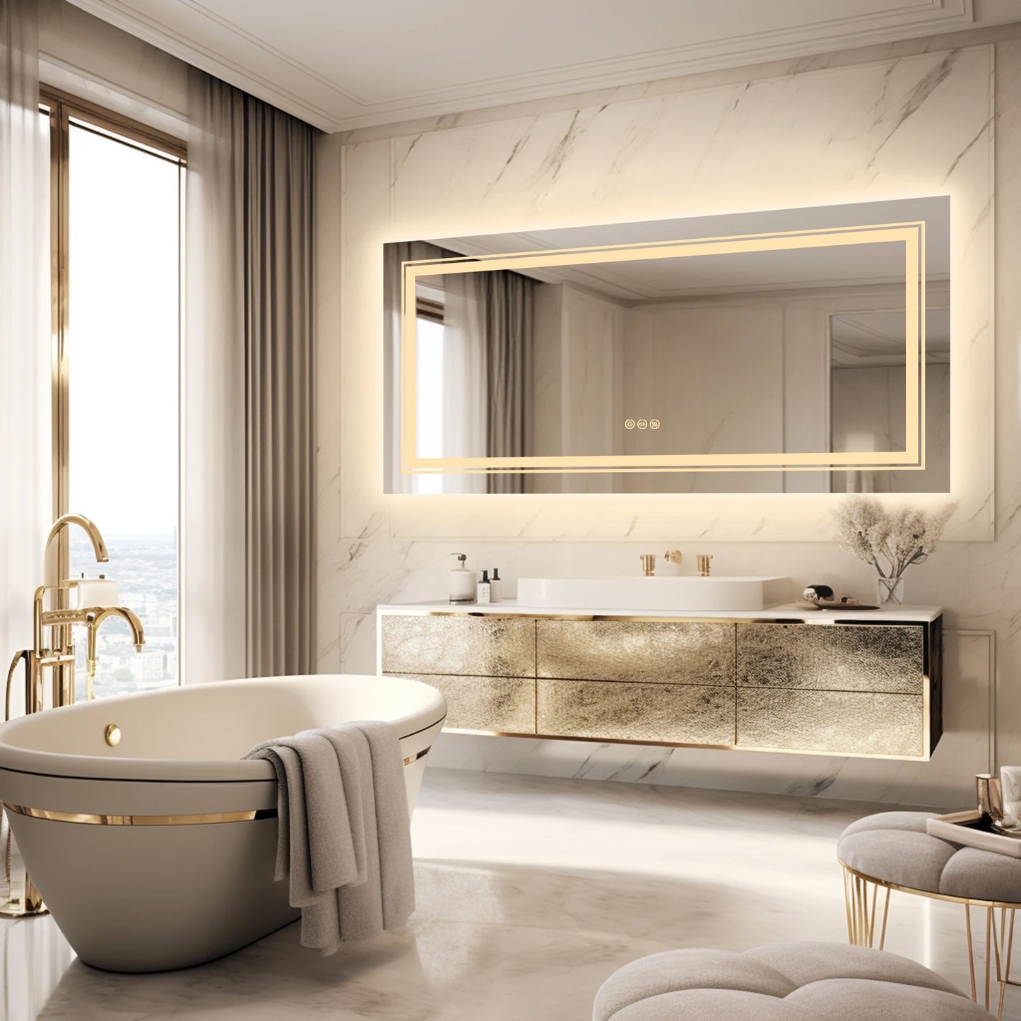 Wisfor LED Backlit Bathroom Mirror With Memory Anti Fog Front And Back Lighting