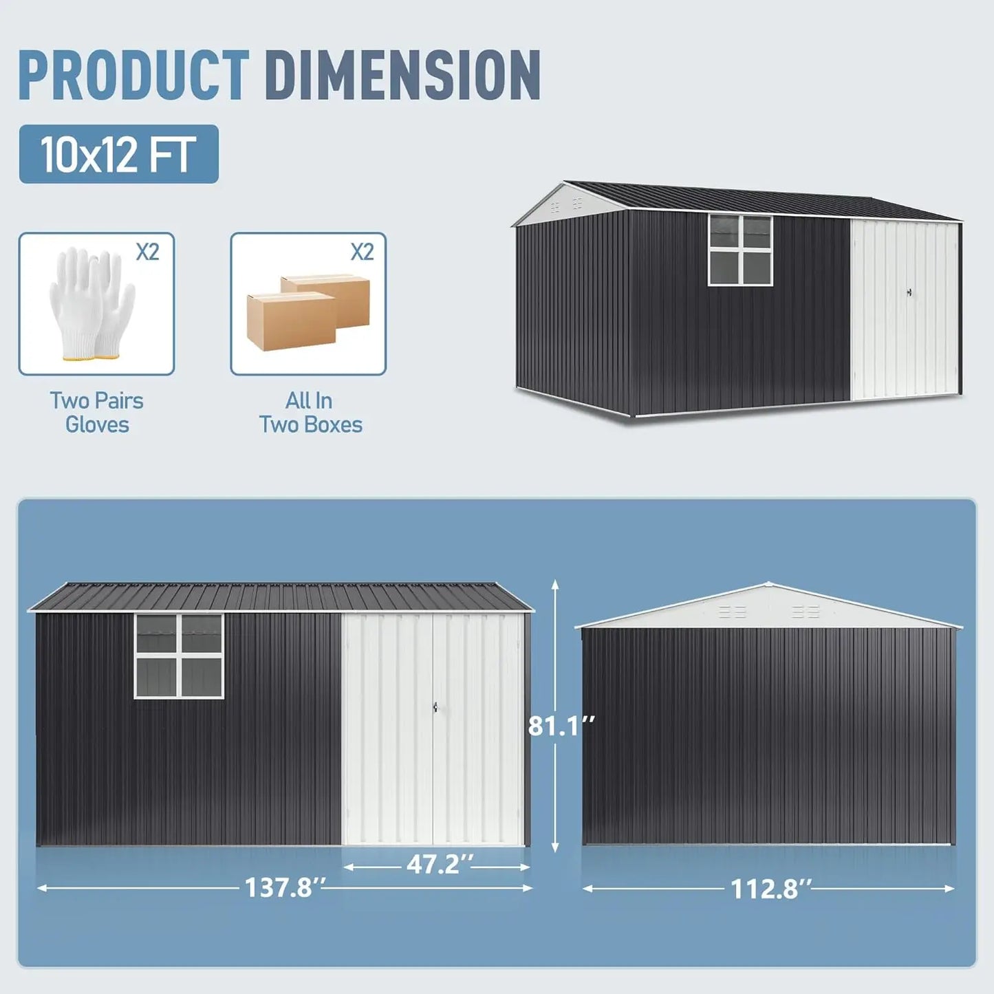 VIWAT Outdoor Metal Storage Shed With Window Lockable