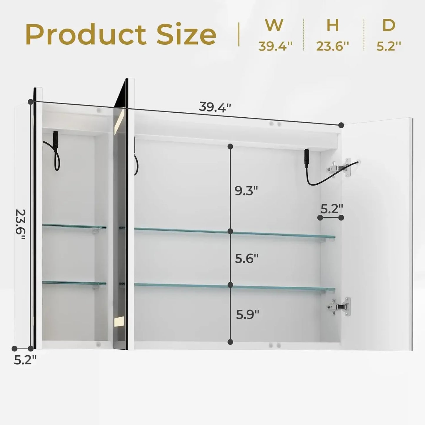 Lighted Medicine Cabinet With Mirror Wall Mounted 3 Doors Bathroom