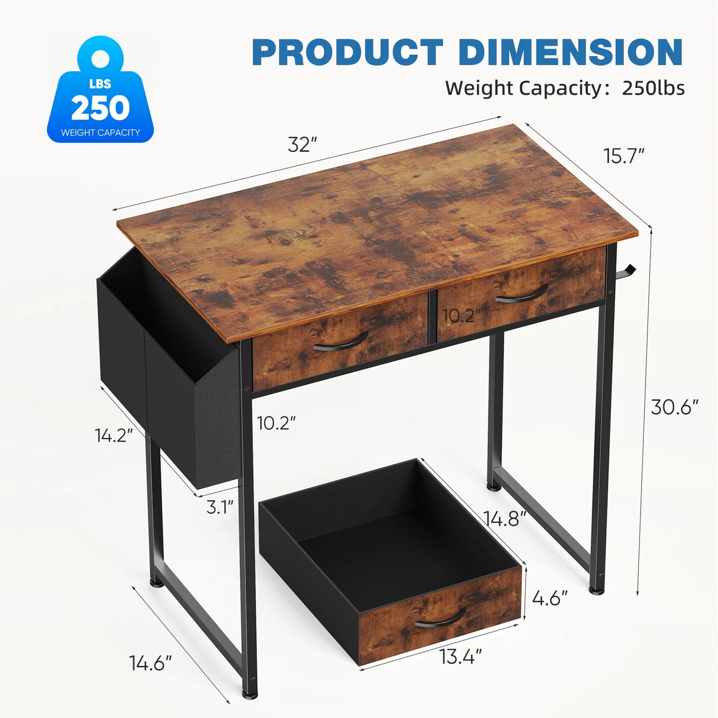 JHK Modern Office Desk With Fabric Storage Drawers