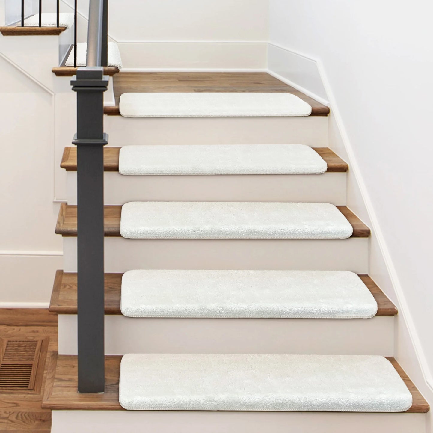 Non-Slip Bullnose Stair Treads Washable Self-Adhesive Plush Carpet Mats