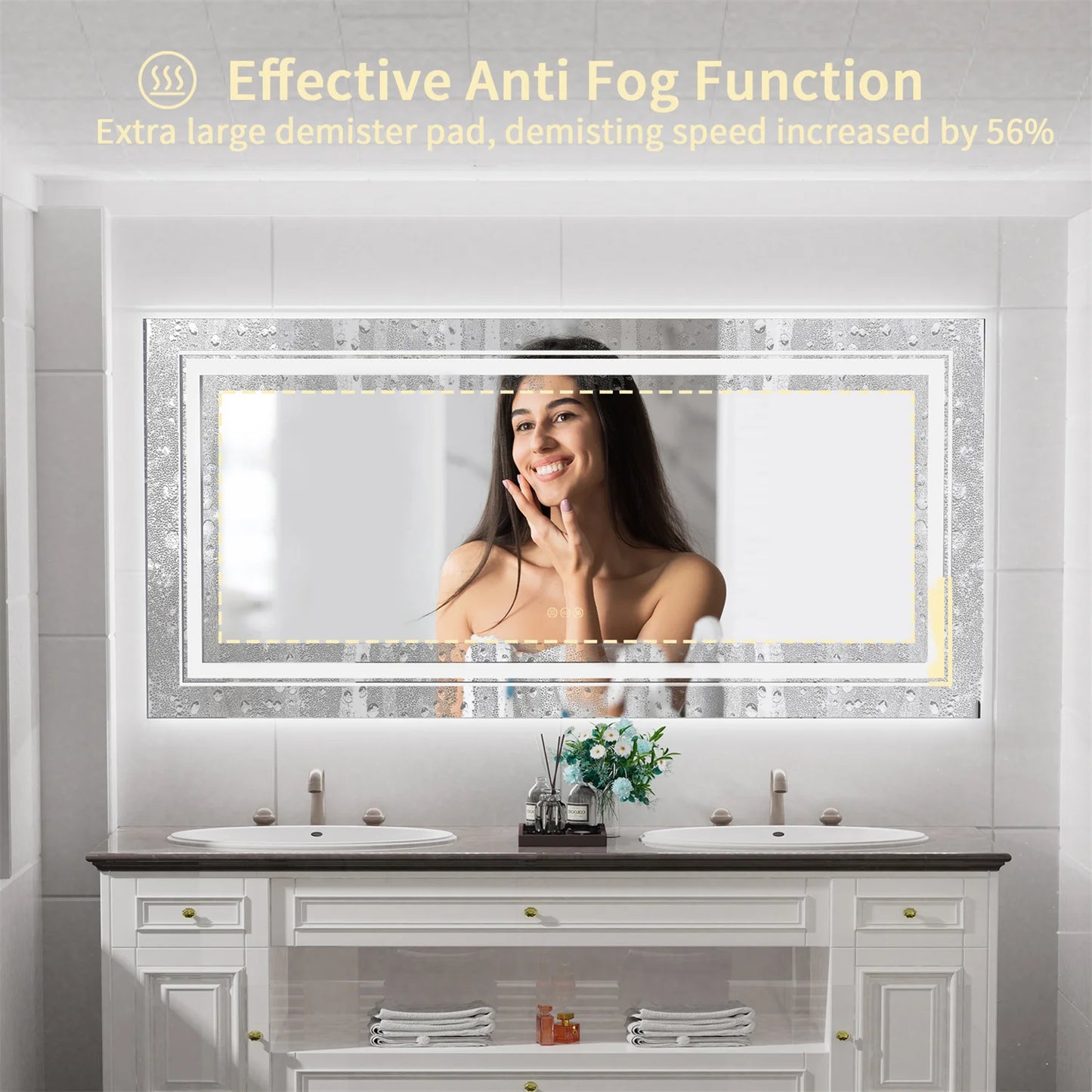 LED Backlit Bathroom Mirror With Anti Fog Dual Lights Touch