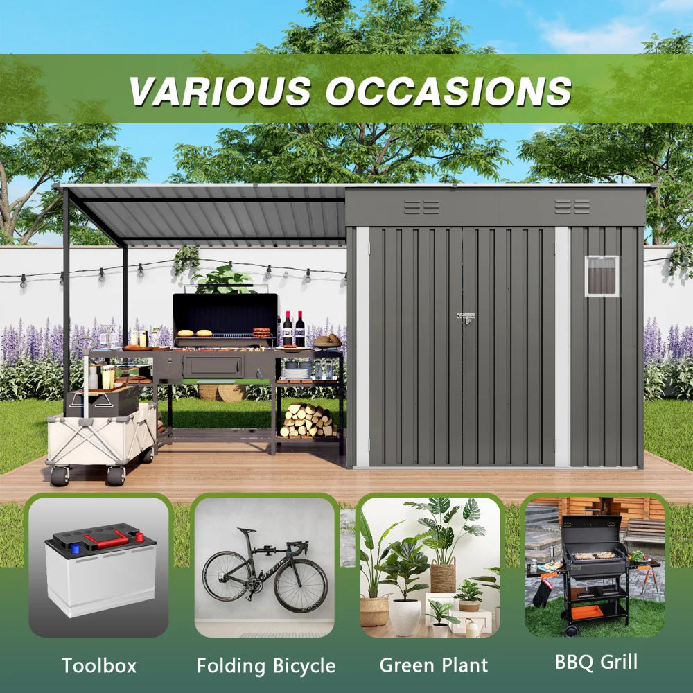 Metal Lean To Shed With Open Sided Pergola And Gazebo