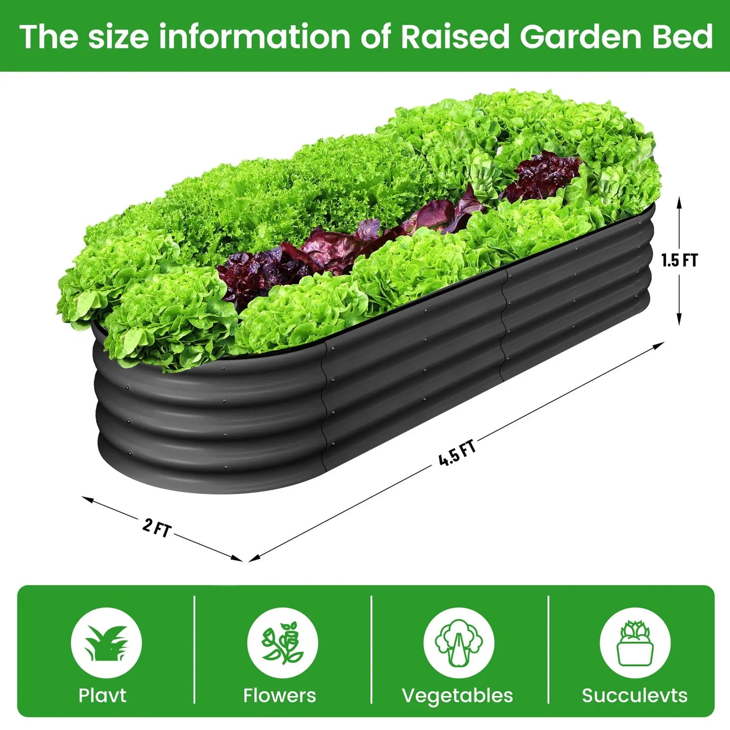 HiMISS 2 Pack Oval Galvanized Steel Raised Garden Bed Planter