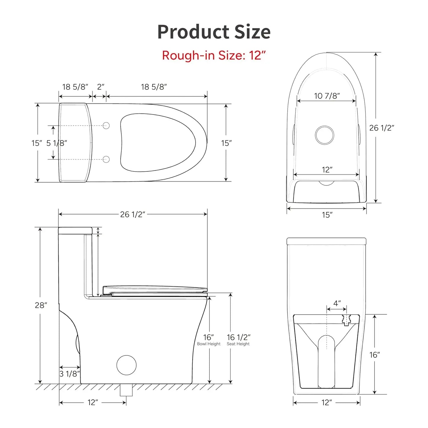 One Piece Toilet With Powerful Flush Cyclone Flushing
