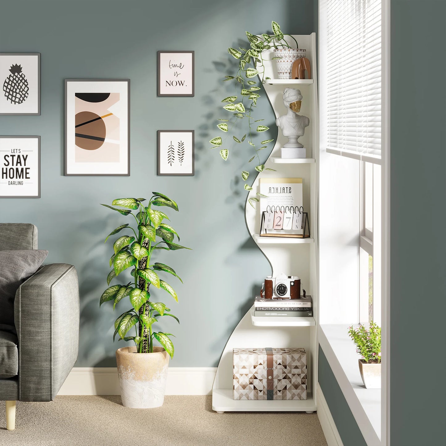 Tribesigns Corner Shelf Modern Wall Shelf Bookcase Plant Stand