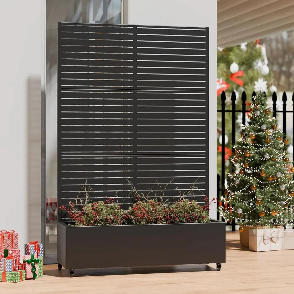 Metal Garden Bed With Trellis Wheels Drainage For Climbing Plants