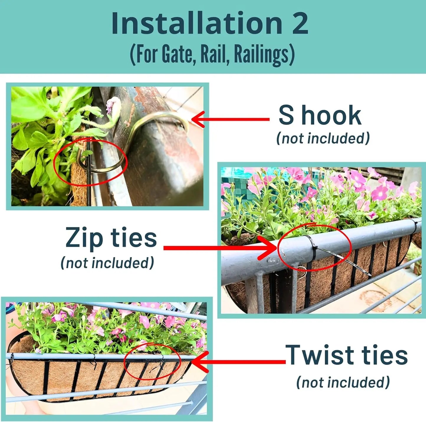 2 Pack Metal Window Box Planters For Outdoor Wall Hanging