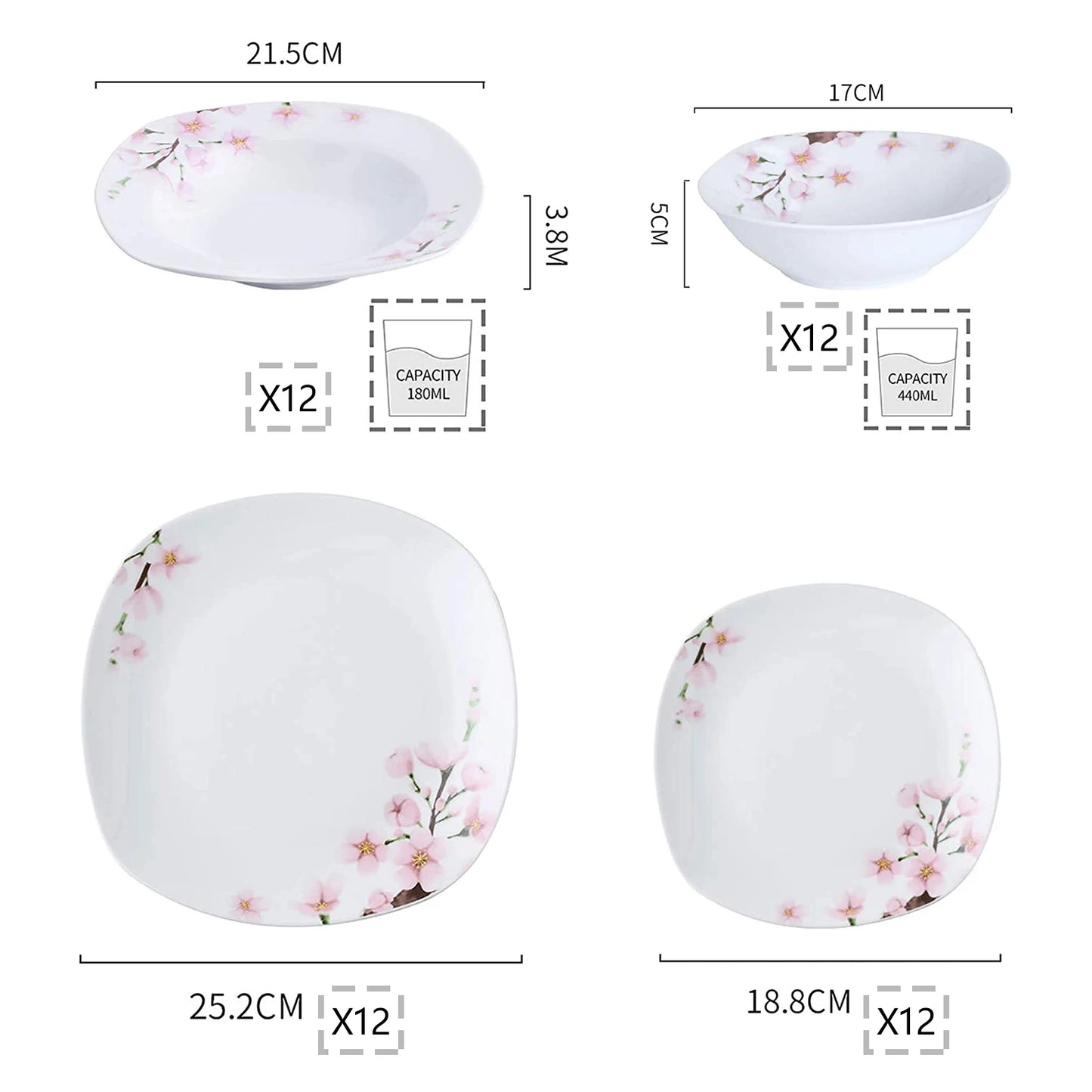 Malacasa Annie Porcelain Dinnerware Set For 6 To 12 People