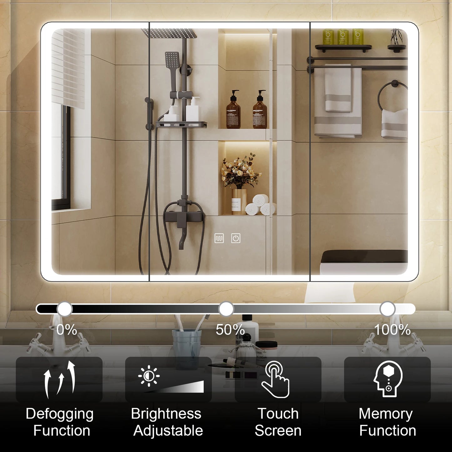 Onesaimei LED Lighted Bathroom Medicine Cabinet With Mirror