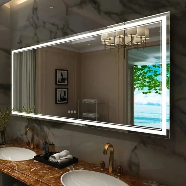 LED Bathroom Vanity Mirror With Front And Backlit Lighting Wall Mounted