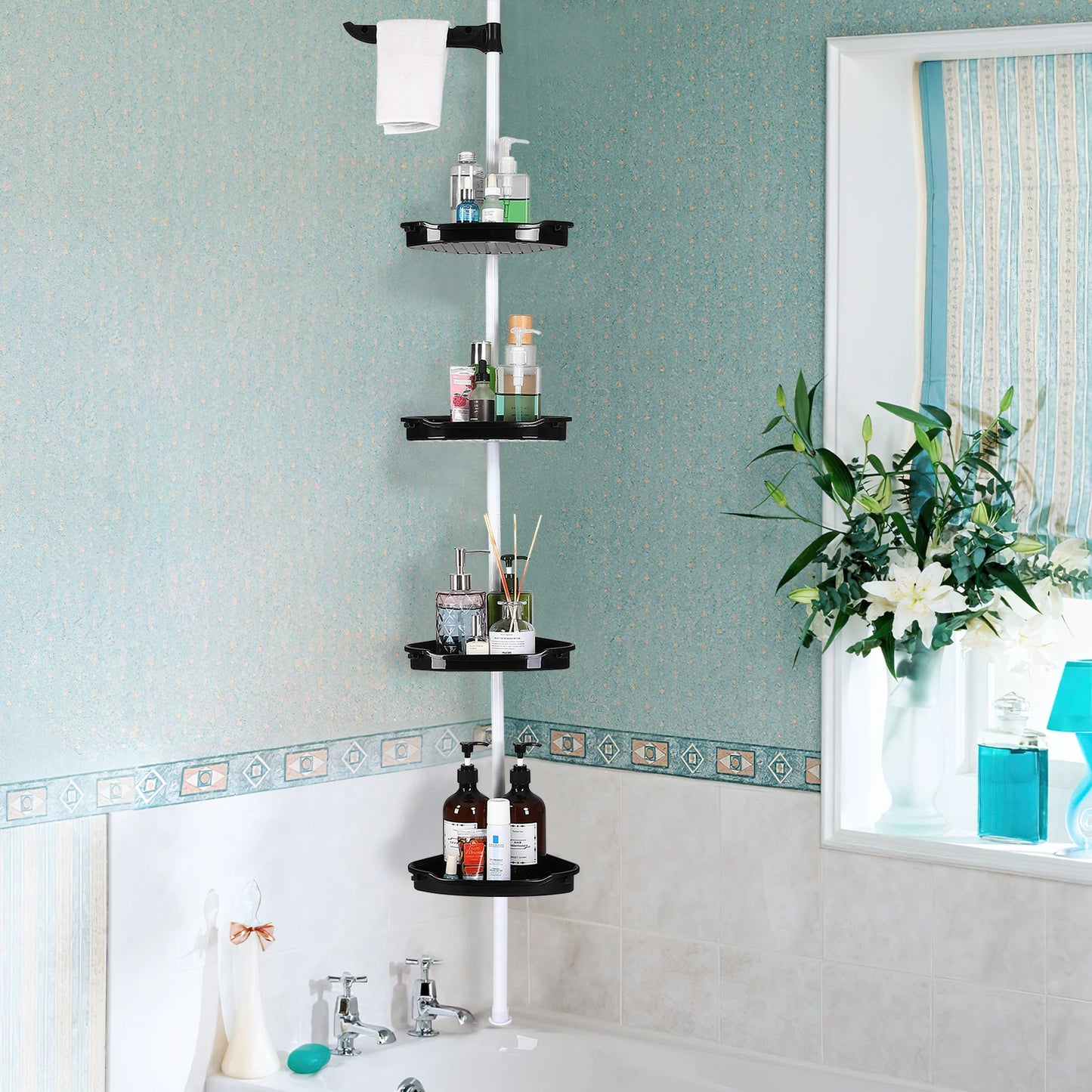 HiMISSH Corner Shower Caddy Tension Pole 4-Tier Shelves
