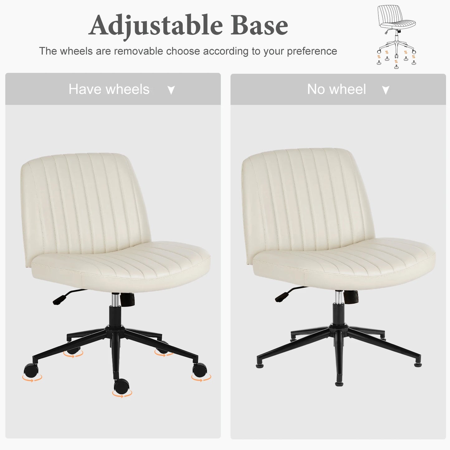 JHK Armless PU Leather Office Chair With Wheels Height Adjustable