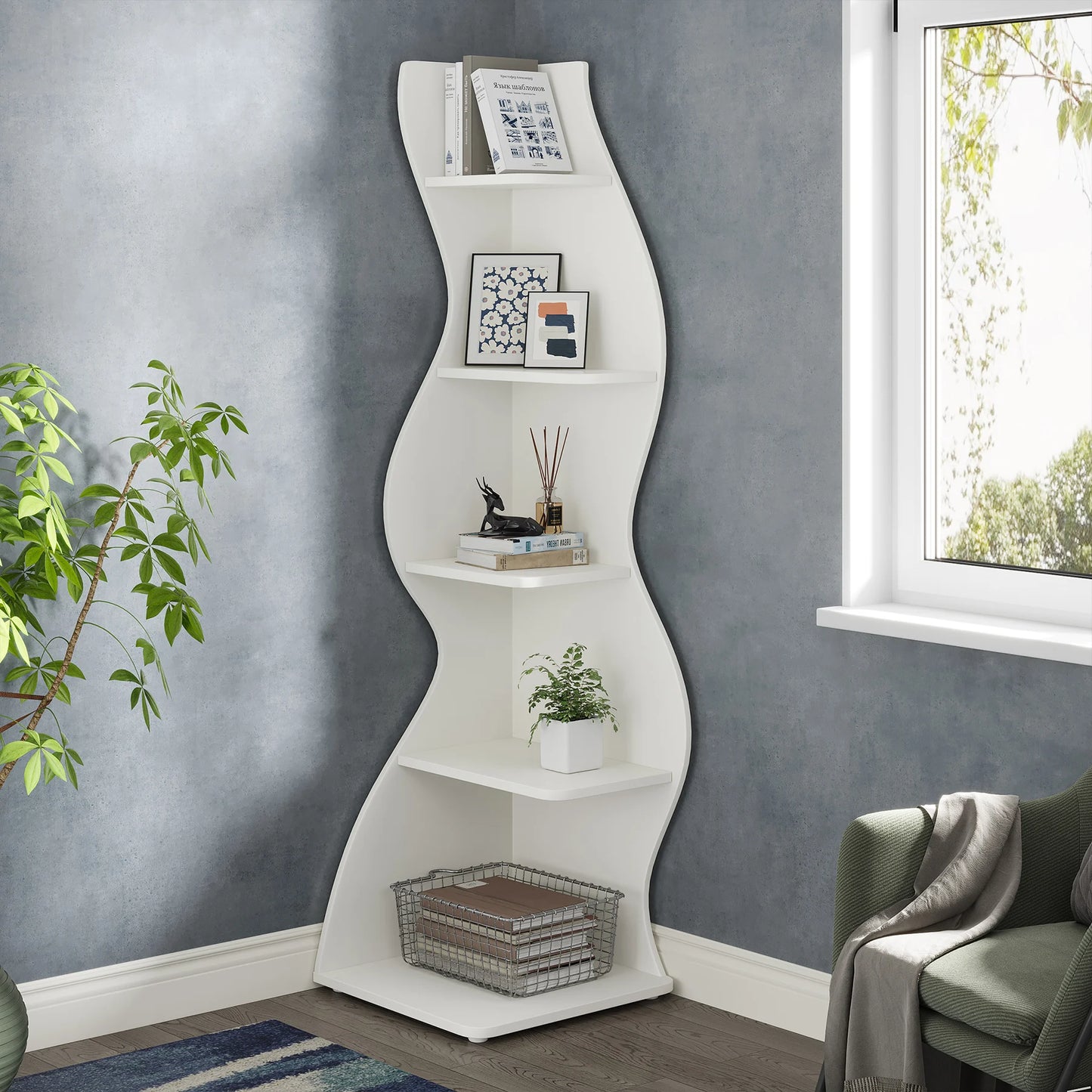 Tribesigns Corner Shelf Modern Wall Shelf Bookcase Plant Stand