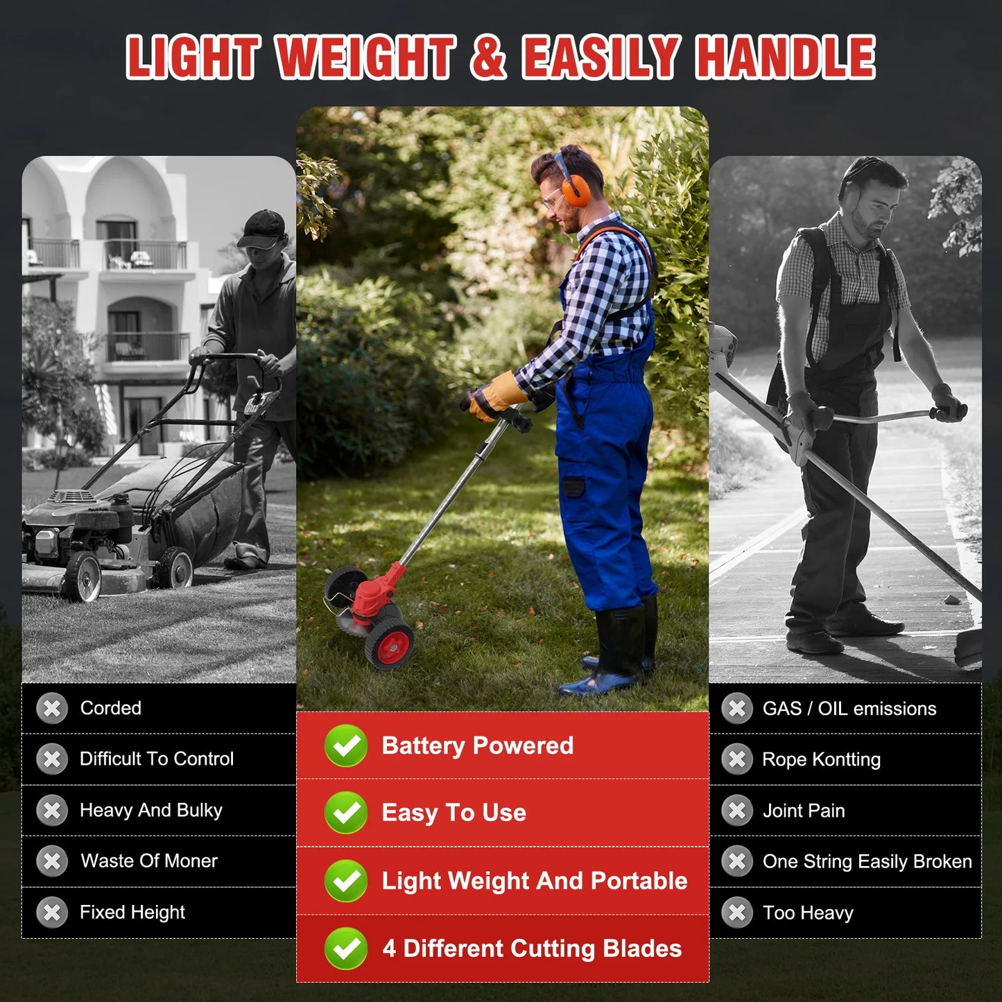 21V Cordless Lawn Mower And Grass Trimmer 3in1 Foldable Tool